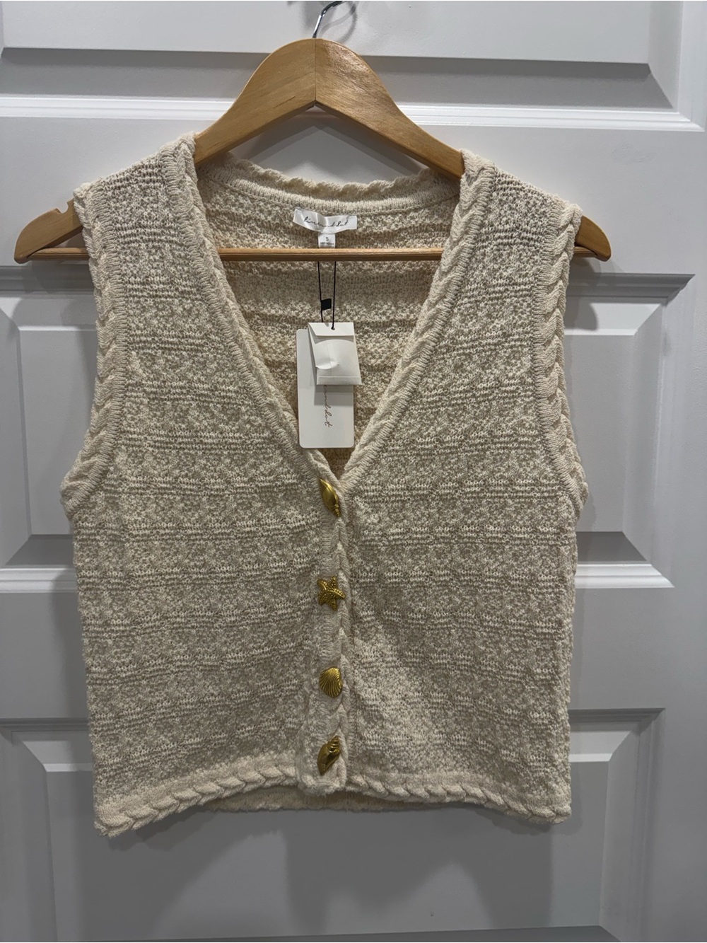Line & Dot Cream Textured Knit Button Vest - NWT